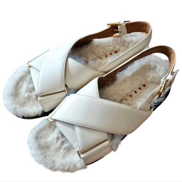 Marni Fussbett Leather and Shearling Slingback Women's Sandals Size EU 40 - Picture 5 of 16